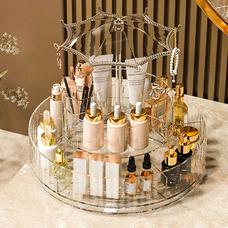 Nouveaux organisateurs de maquillage transparents avec étagère de rangement rotative à 360 degrés, boîte de rangement de cosmétiques, organisateur de salle de bain, rangement à domicile: Clair