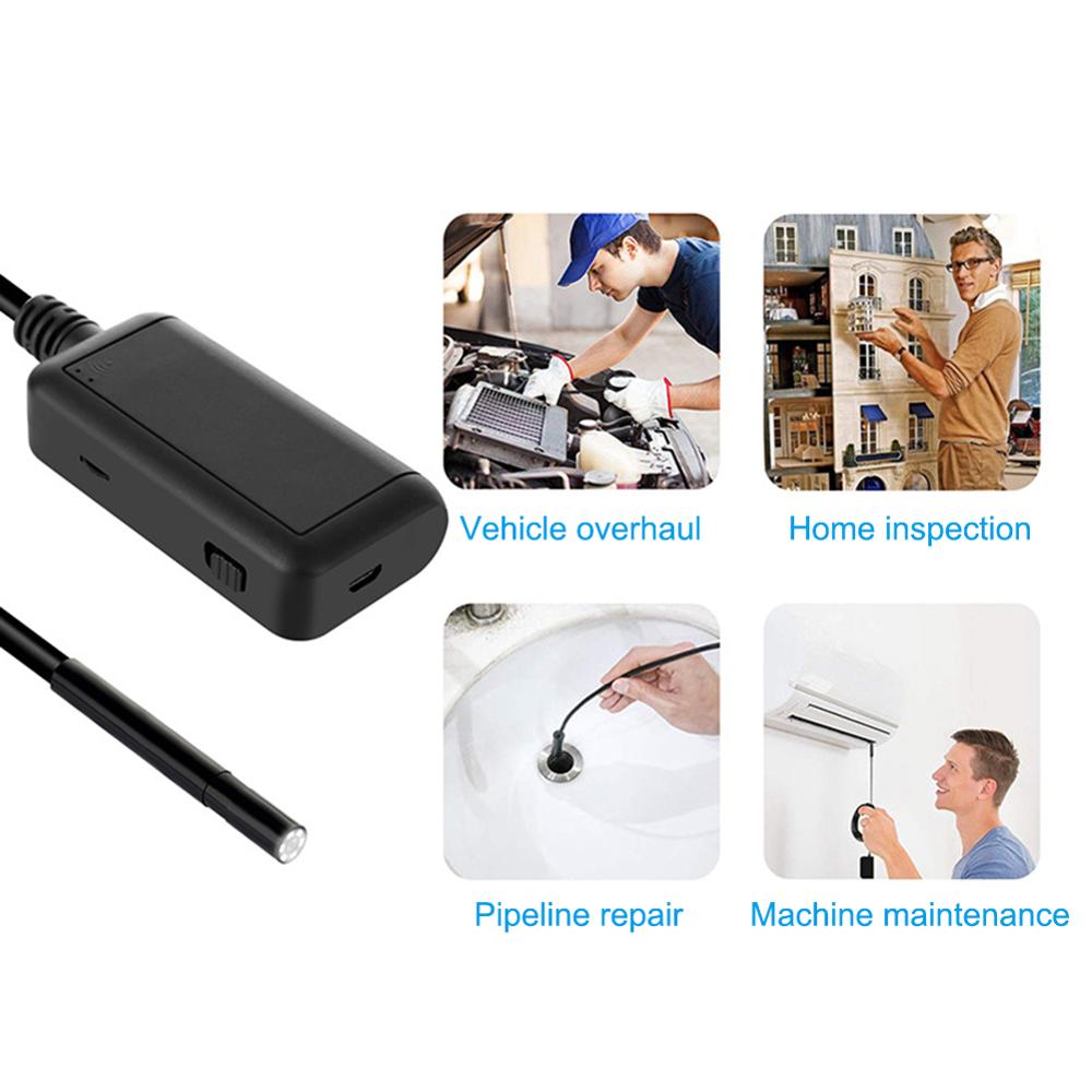 Cámara endoscópica WIFI de 5,5mm y 5M, boroscopio de inspección con Cable suave impermeable IP67, IOS y Android, con espejo lateral de gancho