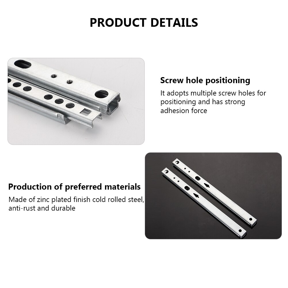 17mm Wide Drawer Cabinet Runner Guides Steel Ball Groove Drawer steel Slides Slides Rails DIY 1 Pair Micro Guide Bearing Steel