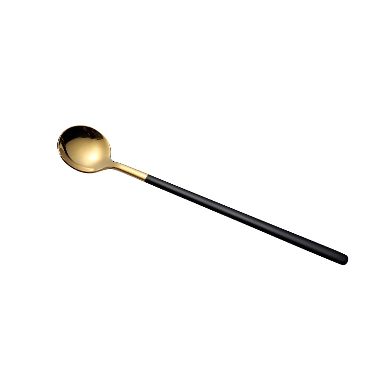 Long Handle Stainless Steel Dinnerware Spoon Tea Spoon Dessert Coffee Ice Cream Spoons Kitchen Accessories Bar Tools: Black