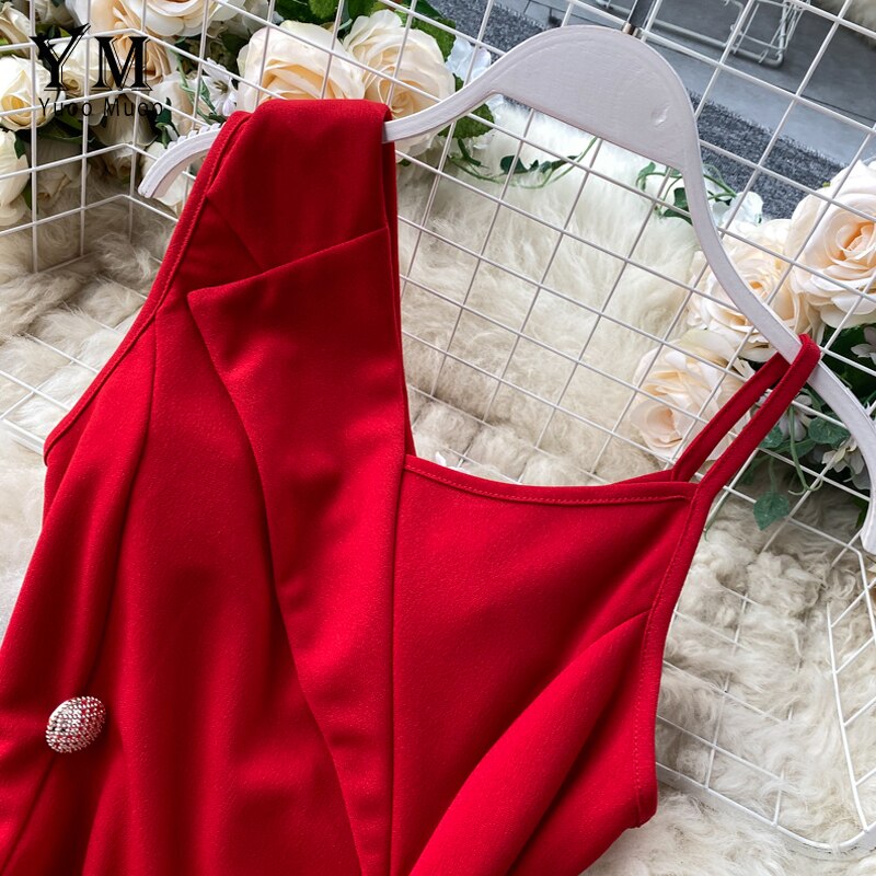 Yuoomuoo rød en skulder kærv krave split bodycon kjole dobbeltradet kvinder fest sommerkjole