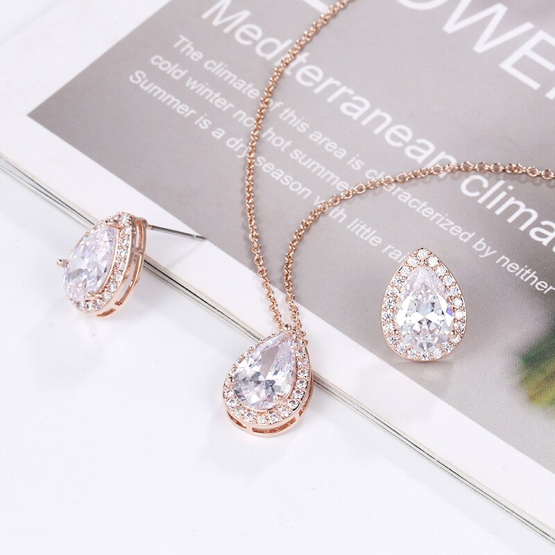 Weimanjingdian Halo Teardrop Zirconia Cz Bruiloft Armband En Oorbel Bruids Sieraden Set Bruidsmeisje Sieraden