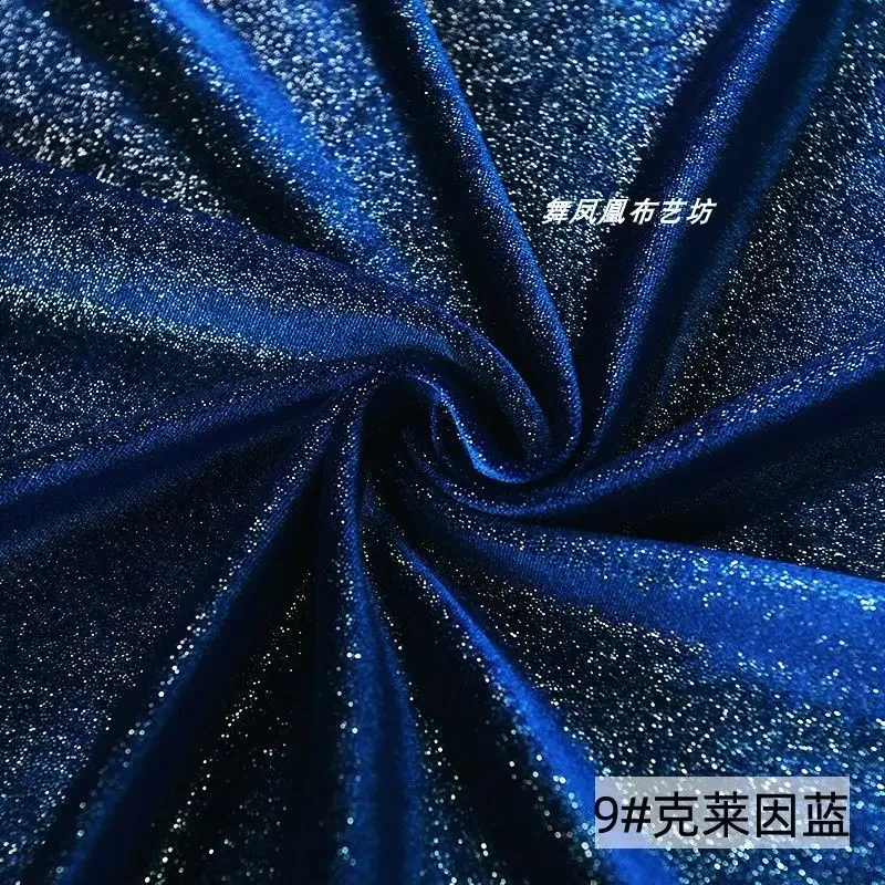 4 Sides Stretch Shiny Velour Fabric By The Meter for Dress Clothes Decoration Sewing Sequins Velvet Cloth Soft Smooth Blue Black: MULTI