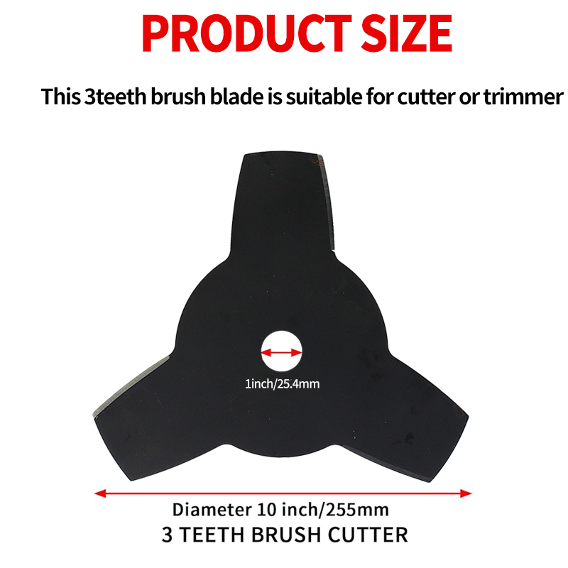 INDEL Bosmaaier Mes 10 "x 3 Tanden Koolstofstaal Grasmaaier Accessoires Tuin Gereedschap Trimmer Onderdelen Gereedschap