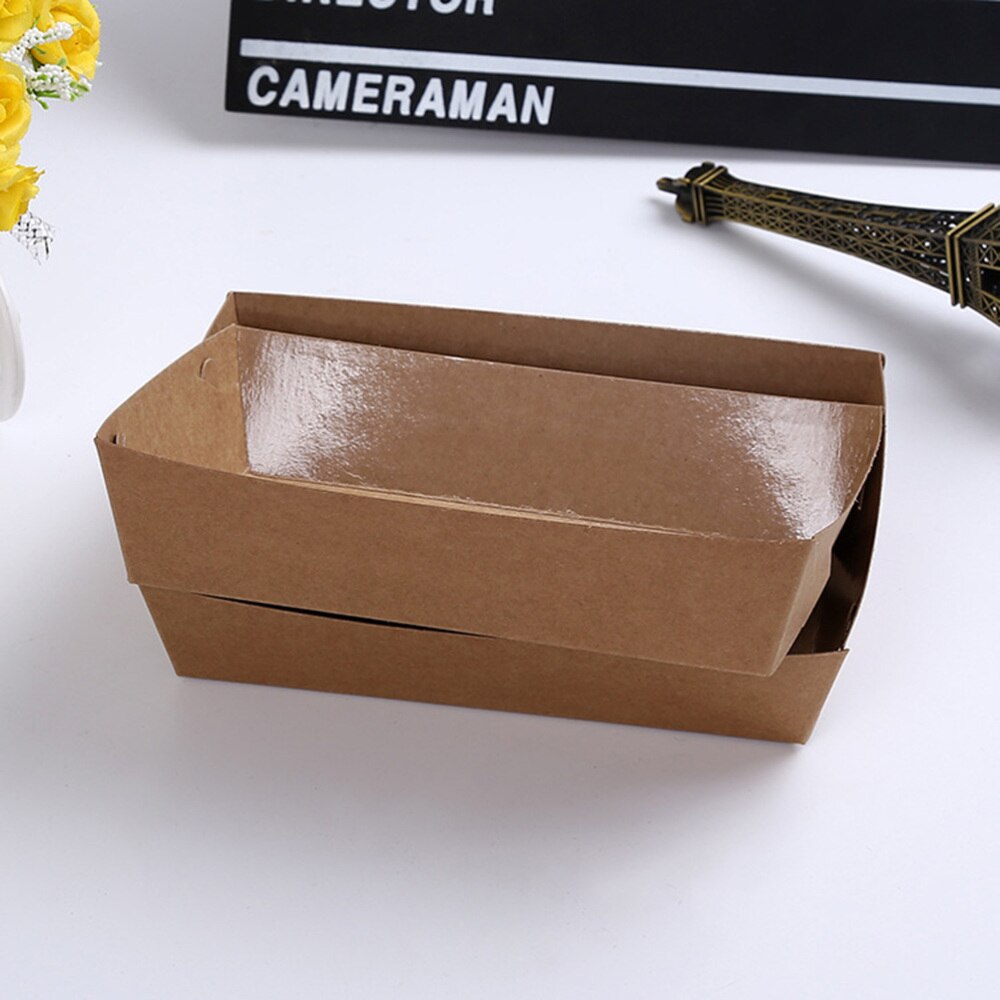30pcs Boat Shaped Packing Box Disposable Kraft Paper Packing Case Useful Packing Tray for Snack Food