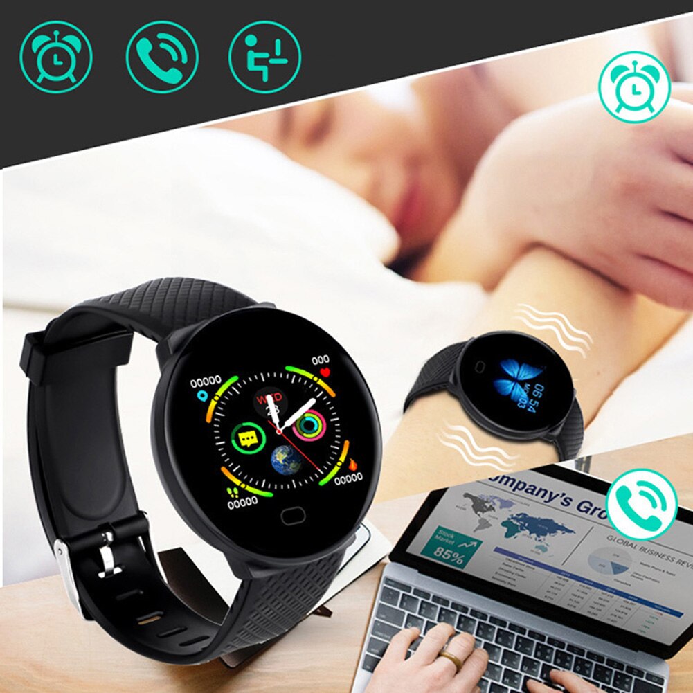 D19 slimme horloges rond bluetooth bloeddrukmeter bloedzuurstof hartslagmeter waterdicht sporthorloge stappenteller