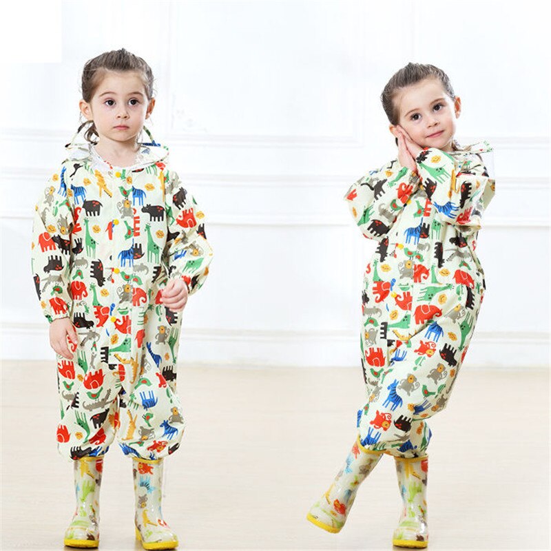 Kids Hooded Raincoat Jumpsuit Waterproof Cartoon Overalls For Children's Rainwear Baby Boys Girls 2-7 Years Rain Pants