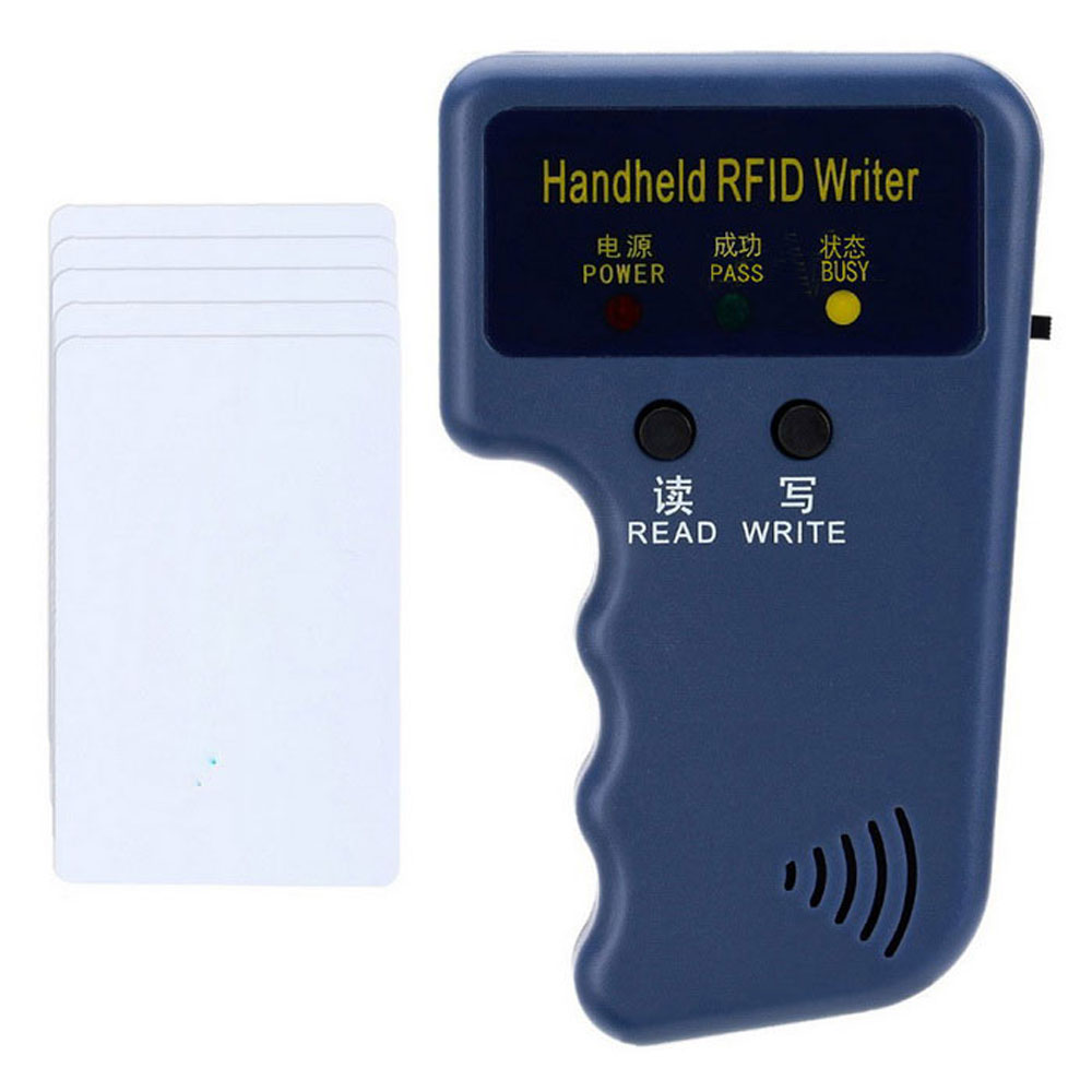 Handhållen 125 khz rfid dupliceringsmaskin kopiator skrivare programmerare läsare rfid id-kortskrivare för dörrkontrollsystem: Skribent och 5 id kort