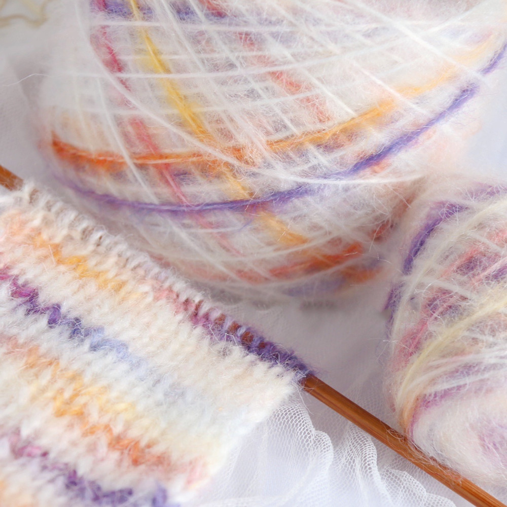 Farverigt gradient spraygarn sektion farvet uldgarn mohair håndblandet uldnøgle groft garn håndhæklet tråd tørklæde: Mørkegrå