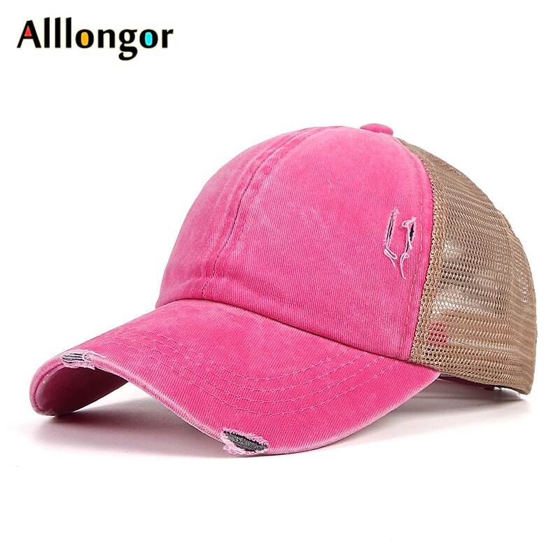 Nettinghette damebaseballcaps criss cross hestehalehatt snapback sommer pustende utendørs casquette femme sport cap: Rosa