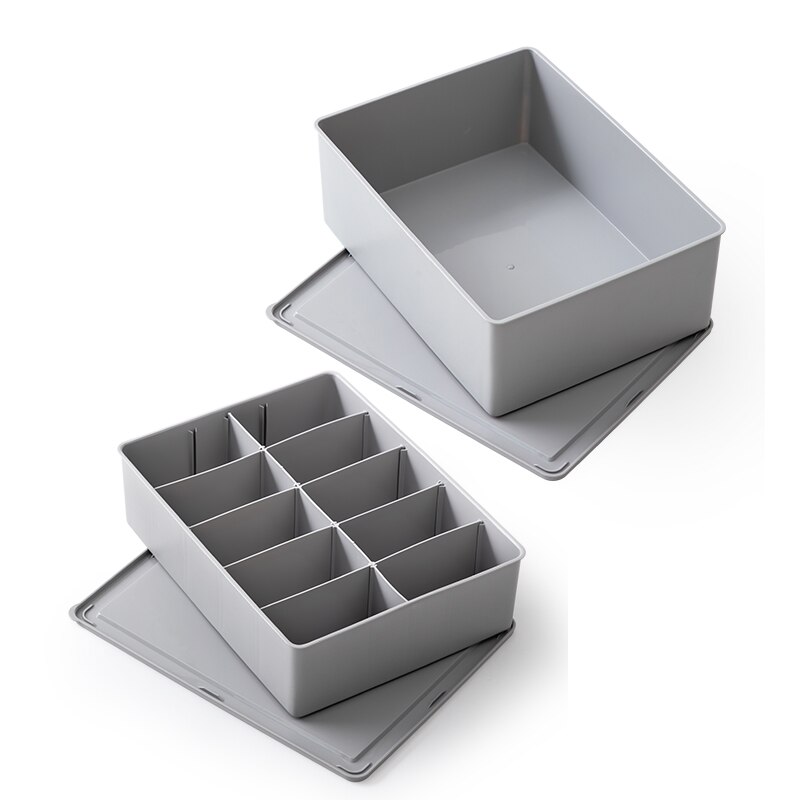 Adjustable Drawer Makeup Organizer Cabinet Organiser Plastic Dividers For Drawers Clothes Organizers Tray For Cosmetic: 10Grid And Box-Gray