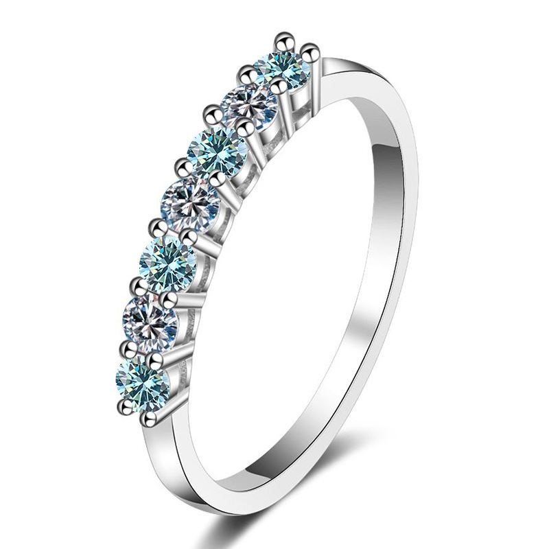 Anillo de moissanita redondo de 0,7 CT D Color VVS1 EX, anillo de eternidad de Plata de Ley 925, anillo de compromiso para mujer, banda de lujo para boda