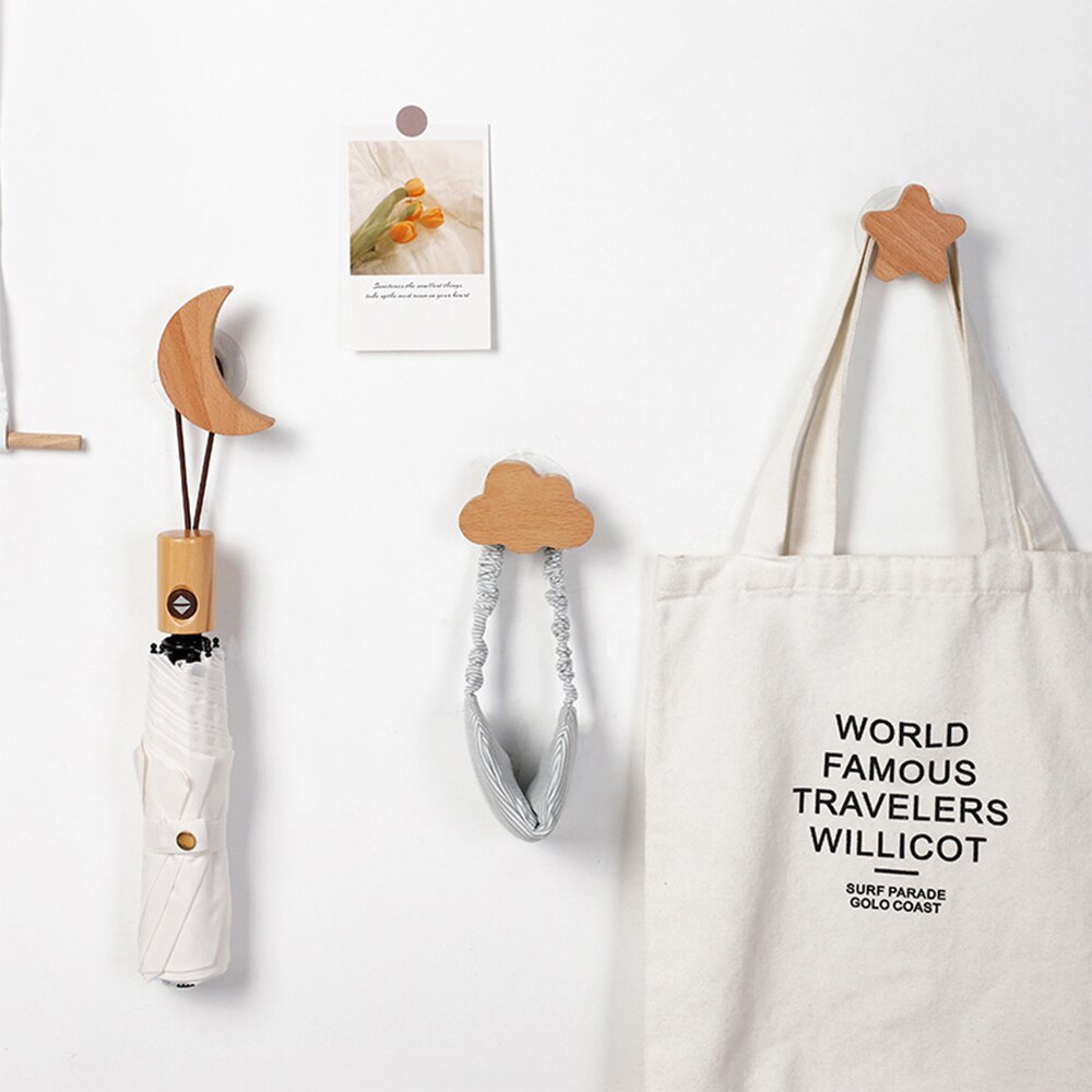 Ganchos decorativos para habitación de niños, colgador de pared de madera, llave de estrella, perchero moderno para colgar bolsas