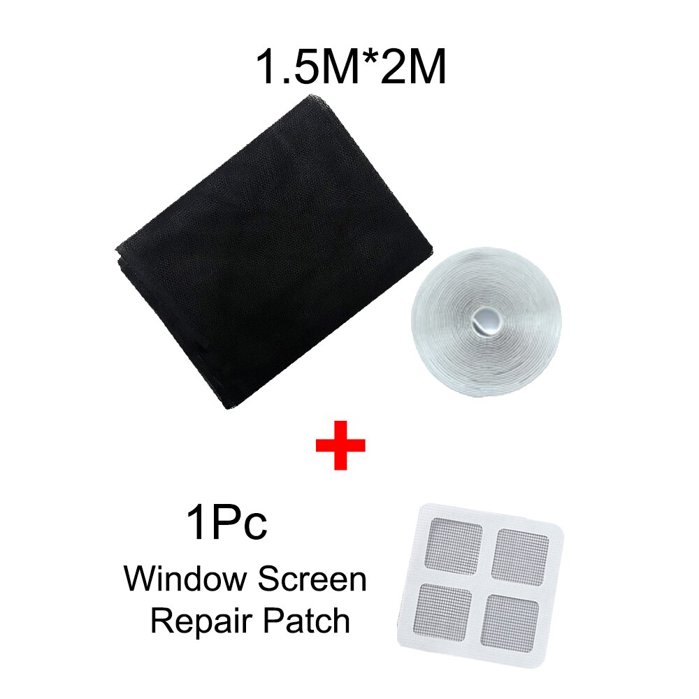 Window Screen Mosquito Net Curtain Fly Mosquito Window Net Mesh Indoor Insect Fly Screen Curtain Mesh Bug Net with Tape: 1PC 1.5Mx2M Black