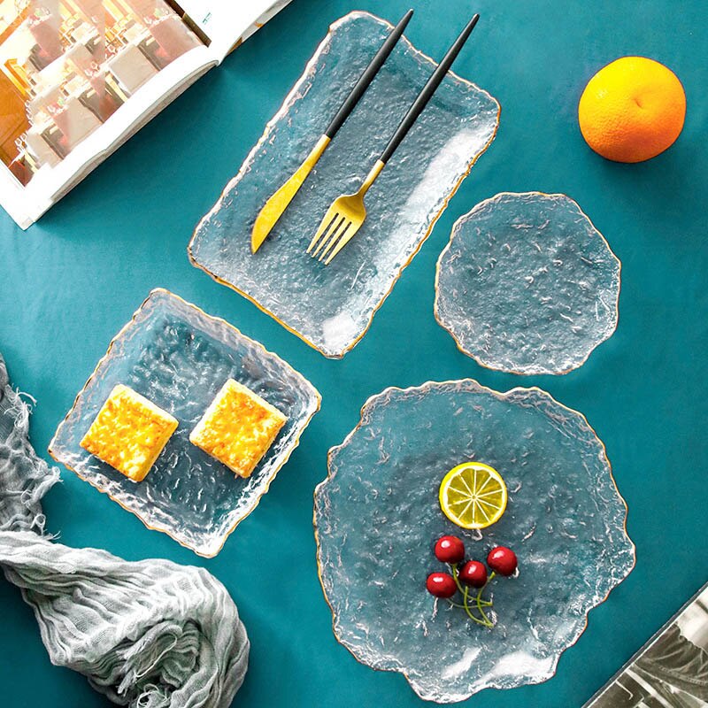 Japanese Hammer Glass Dinner Plate Platter Fruit Salad Sushi Long Serving Plate Square Plate Tableware Dessert Plate