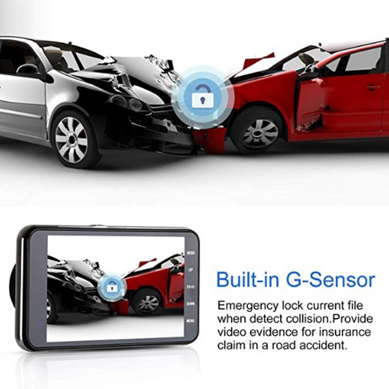 Dubbele dashcam voor en achter  hd 1080p 4 dashboardcamera, volledige  hd 170 ° groothoek achteruitrijcamera met g-sensor parkeersensor