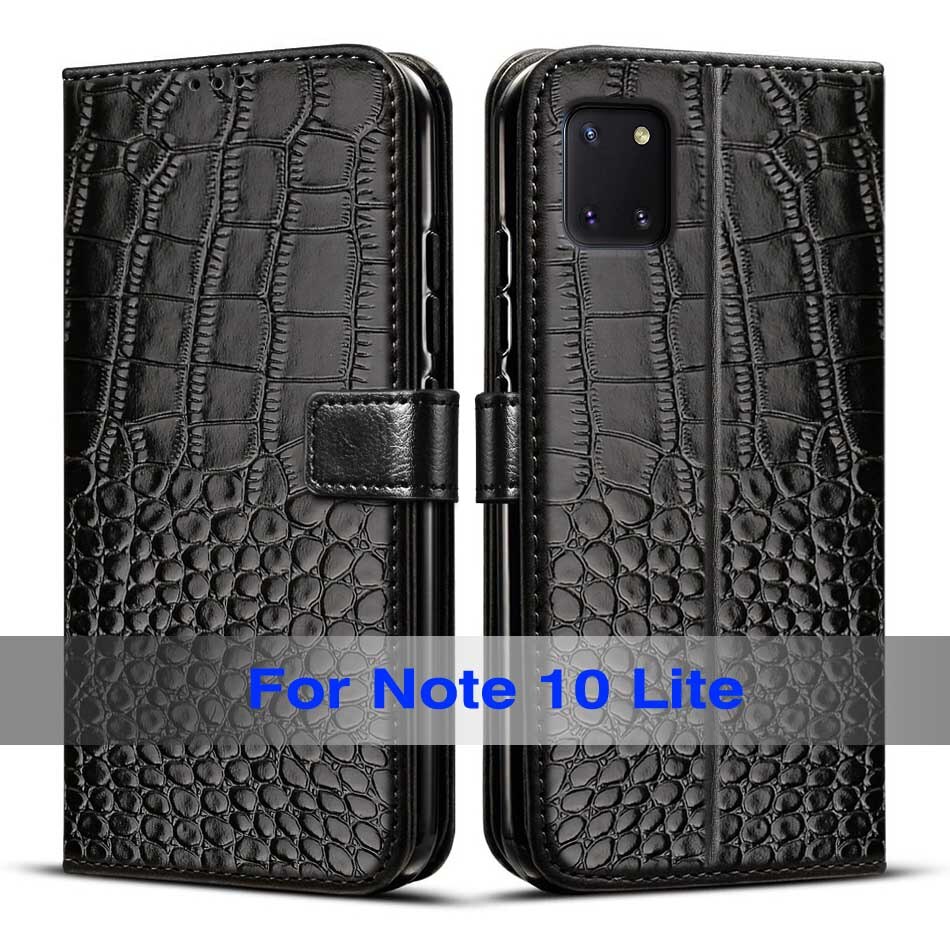 Case Voor Samsung Galaxy Note 10 Lite Cover Case Retro Leather Magnetic Wallet Case Voor Samsung Note 10 Lite Flip boek Cover: Black