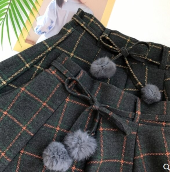 Japanese sweet Autumn Plaid pleated Woolen skirt soft girl cute kawaii preppy style temperament mini JK college uniform skirt