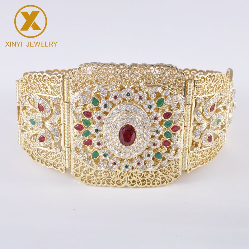 Europese Stijl Prachtige Strass Gouden Riem Met Uitgeholde Bloem Crystal Lange Mouwen Buik Keten Dame Metalen Riem: GOLD MIX