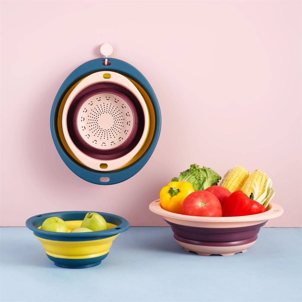 Colourful Kitchen Foldable Drain Basket Wash Fruit Colanders Drainer Basin Folding Vegetables Drain Sieve Food Washing Strainers