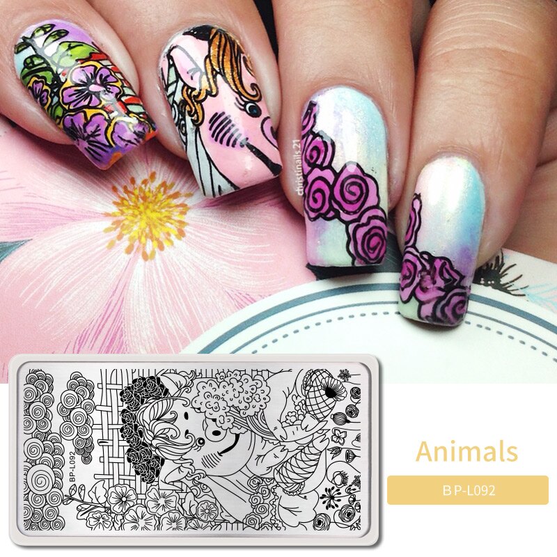 BORN PRETTY Animals Theme Nail Stamping Plates Stamp Plate Template Nail Art Cat Dog Leopard Zebra Image DIY DIY: BP-L092