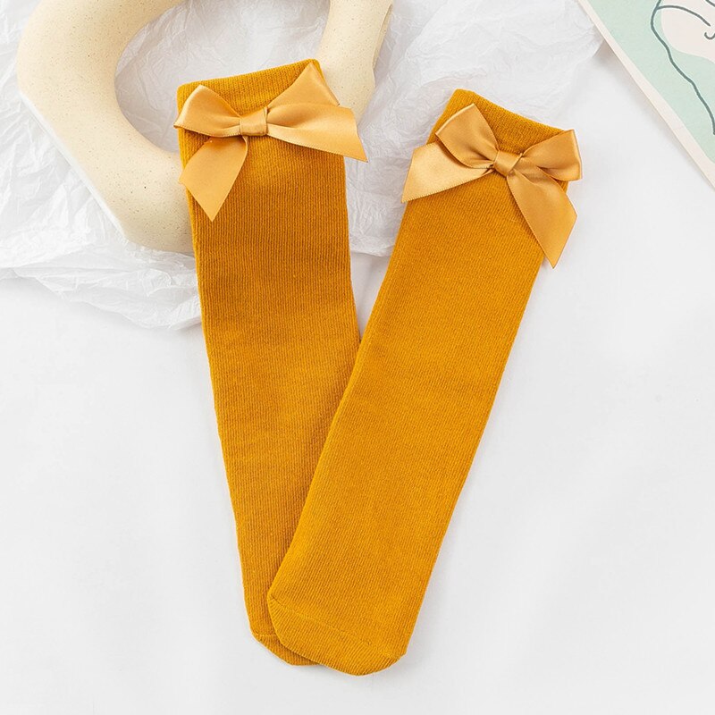 Effen Kleur Lente Zomer Baby Peuter Kinderen Sokken Zachte Katoenen Baby Meisje Sokken Leuke Bows Prinses Meisje Kniekousen: Orange