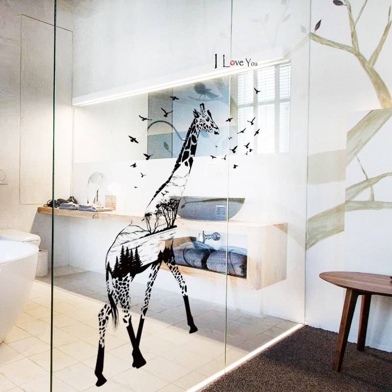 Giraffe Muurtattoo Animal Stickers Thuis Art Decoratie Kamer Nursery Waterdichte Muursticker Badkamer Raam Posters