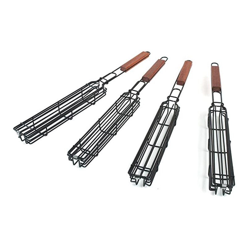 Malla de Metal para parrilla de barbacoa, mallas para barbacoa, malla de asador de pescado portátil, cesta para barbacoa, herramientas para barbacoa, accesorios de cocina: 4pcs