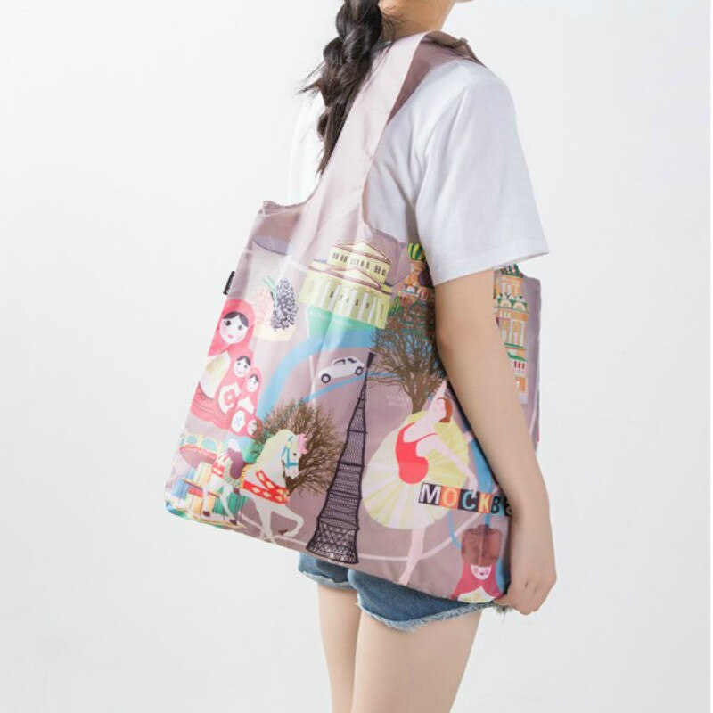 Women Shoulder Cloth Pouch Eco Friendly Shopping Bags Waterproof Travel Reusable Handbag Foldable Grocery Bulk Storage