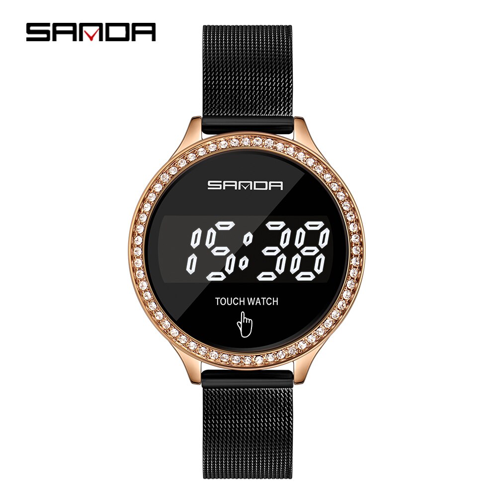 Sanda Dames Grote Horloges Mesh Band Leisure Elegante Vrouw Horloge Diamant Digitaal Horloge Top Luxe Horloge Klok: Rose