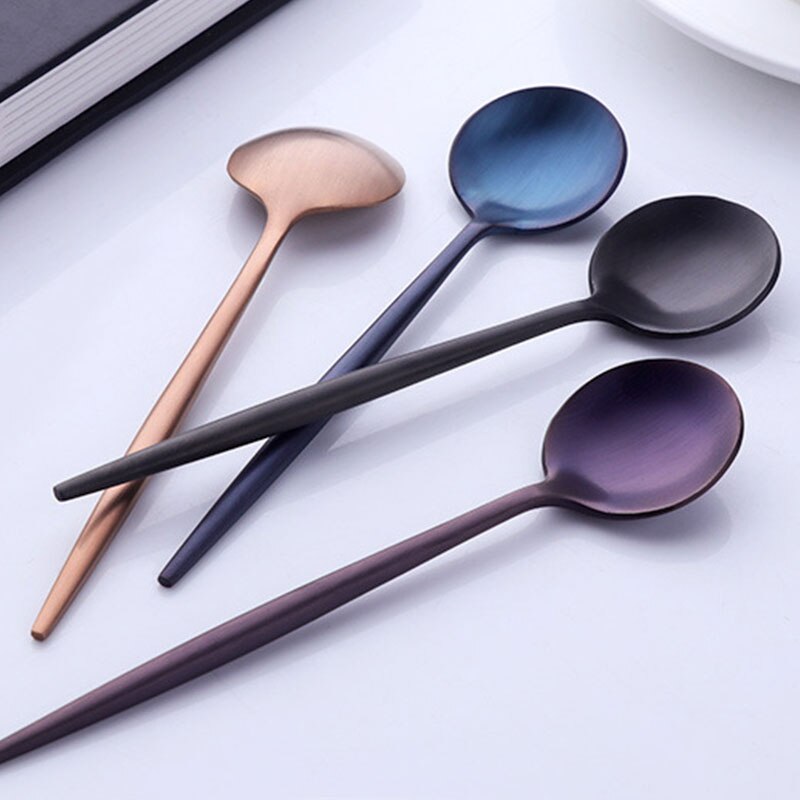 7 Colors Tea spoons Stainless Steel Small Coffee Spoons Gold Tableware Cutlery Unique Gold Small Dessert Spoon