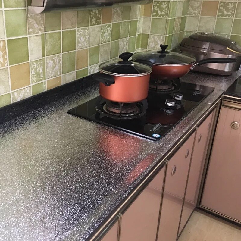 1Pc Küche Öl Proof Wasserdichte Aufkleber Aluminium Folie Küche Herd Schrank Aufkleber Selbst Klebe Tapeten DIY Wand Aufkleber