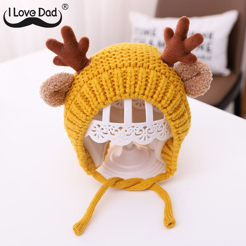 Gorro para bebé con orejas de alce, gorro cálido de punto para bebé, niño y niña, gorros de invierno, gorro para niño, gorro para niño: yellow