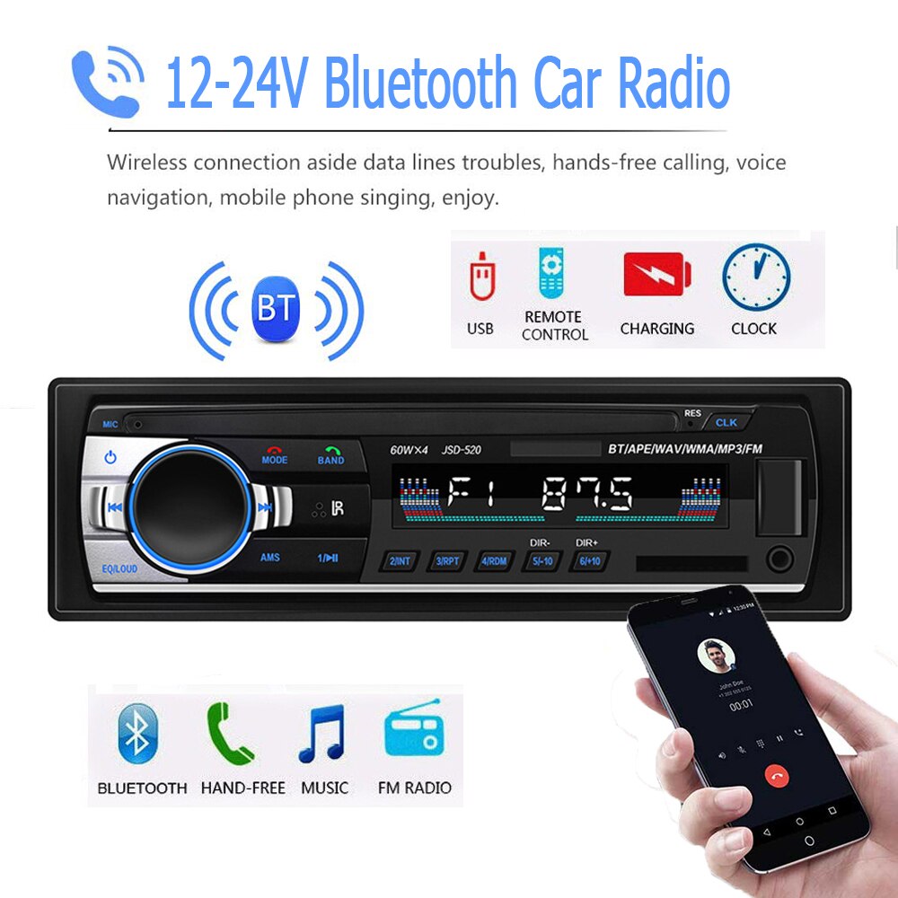 12-24V Autoradio Stereo Autoradio 1 Din Bluetooth Fm Aux Ingang Ontvanger Auto Vrachtwagen Audio Sd Usb mp3 Mmc Wma Handsfree