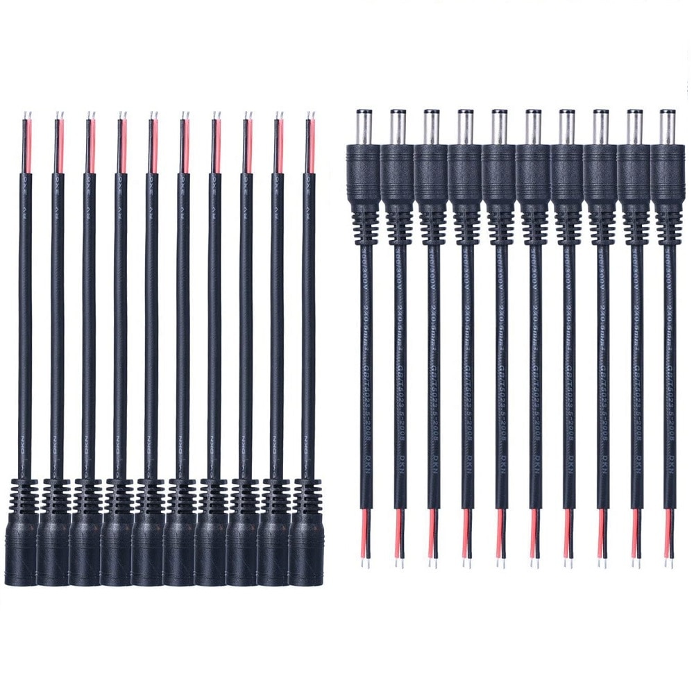 DC Power Cable Plug Connector 2.1mm x 5.5mm Cord with Soldering Wire For CCTV Camera DVR LED Strip 12V Adapter Router