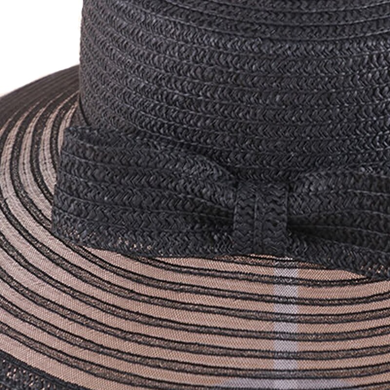 Fs vintage stor hat til sort sommerhat kvinder staw stor bred rand fedora stor sløjfe bryllup kirke kentucky derby hatte