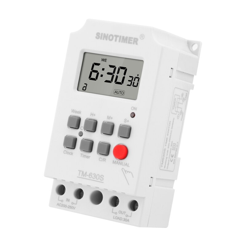 Heavy Load 30A 230Vac 7 Days Weekly Digital Electronic Lighting Timer with Interval 1 Second and Power Direct Output