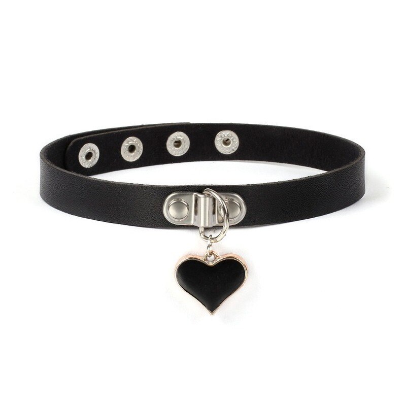 2021 styl Harajuku czarny punkowy Choker Choker damski geometryczny miłość skóra ciemny czarny naszyjnik obojczyka z pałąkiem na kark