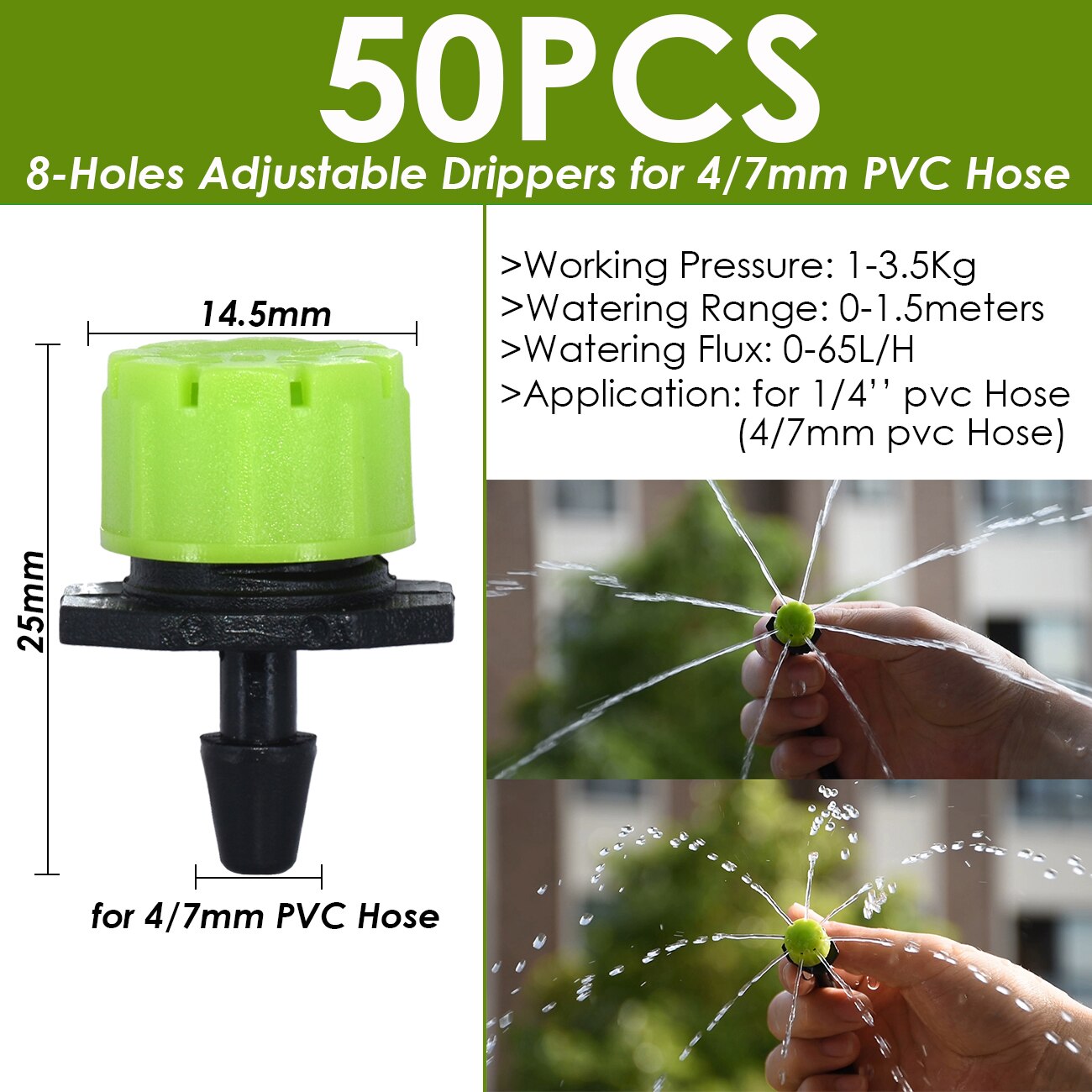 Greenhouse Garden Drip Irrigation Dripper Rotating Nozzle Spray Watering Sprinkler Emitters for 4/7mm 1/4in Hose Barb Connectors: army green