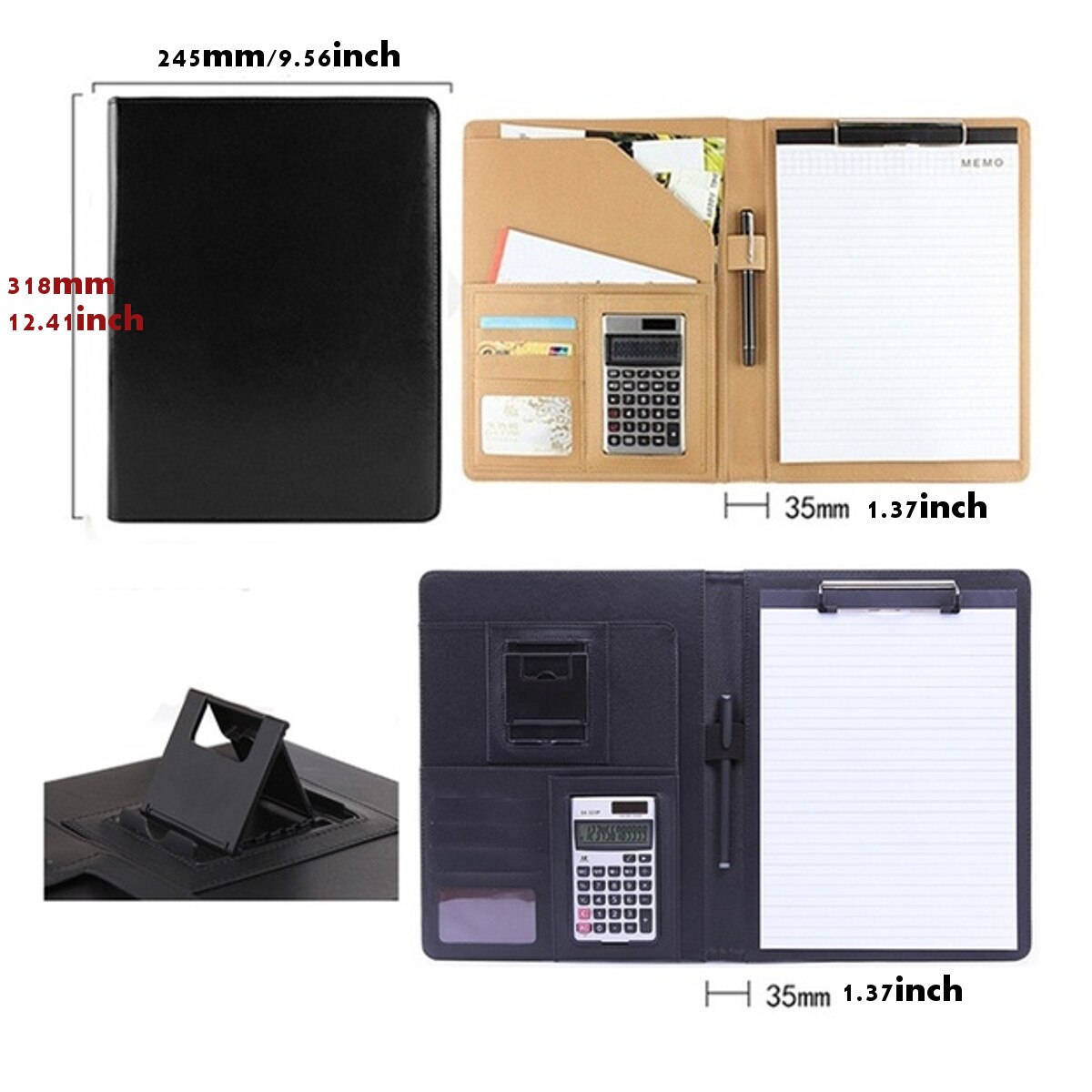 A4 PU Leather File Folder Job Executive Multifunction Office Organizer Planner Notebook School Office Folder for Documents