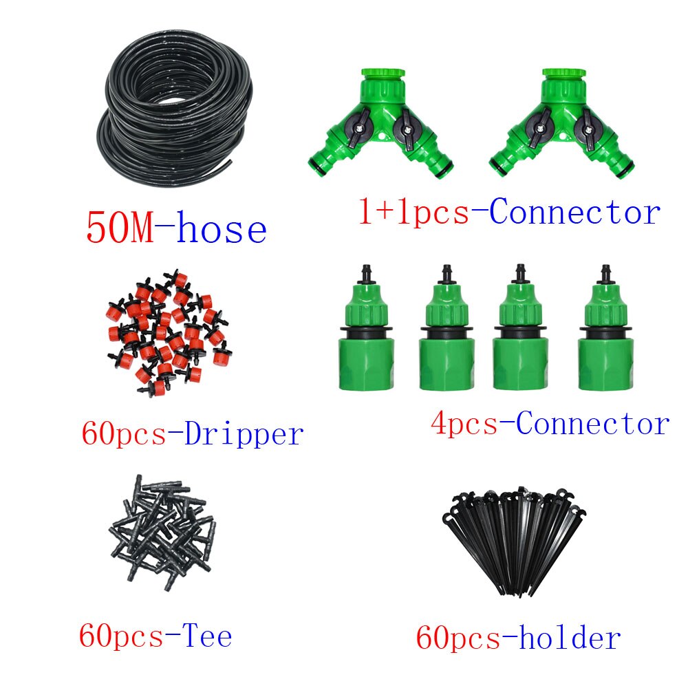 50M-5M DIY Drip Irrigation System Automatic Watering Garden Hose Micro Drip Watering Kits with Adjustable Drippers: 50M