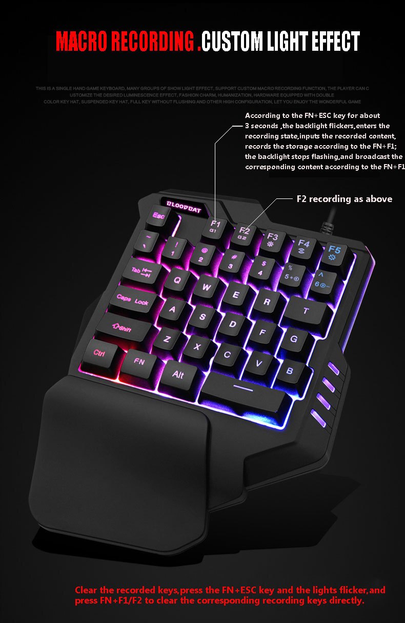 One-Handed Mechanical Gaming Keyboard Mouse Set RGB Backlit Portable Mini Gaming Keypad for PC PS4 Xbox Gamer
