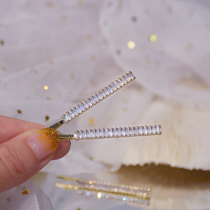 Ins Cute Girl Barrettes Romantic 1 Row Bling Zircon Basic Hairpin Birthday Party Jewelry Pendant