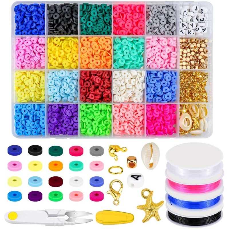DIY Craft Kit Polymer Clay Beads Flat Round Polymer Clay Spacer Beads Jewelry