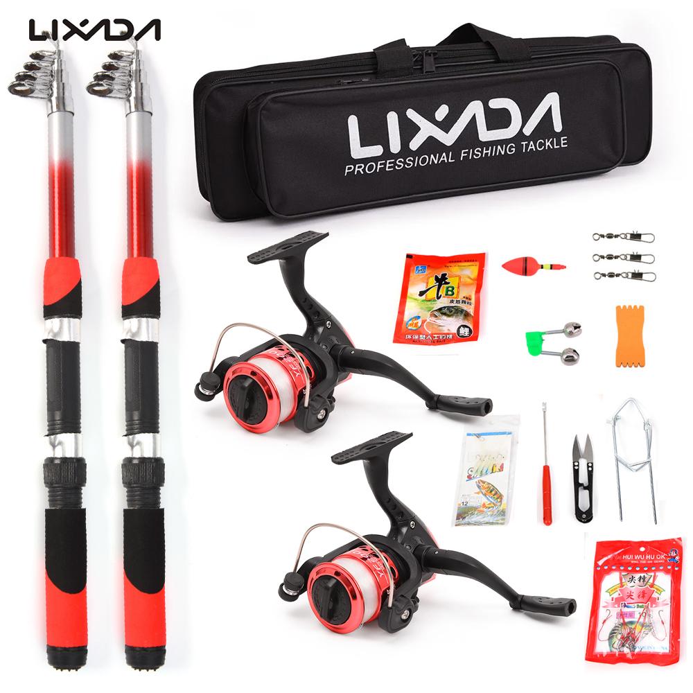 Lixada Fishing Rod Reel Combo Full Kit with 2.1m Telescopic Fishing Rods Spinning Reels Fishing Lure Hook Accessorie Fishing Bag