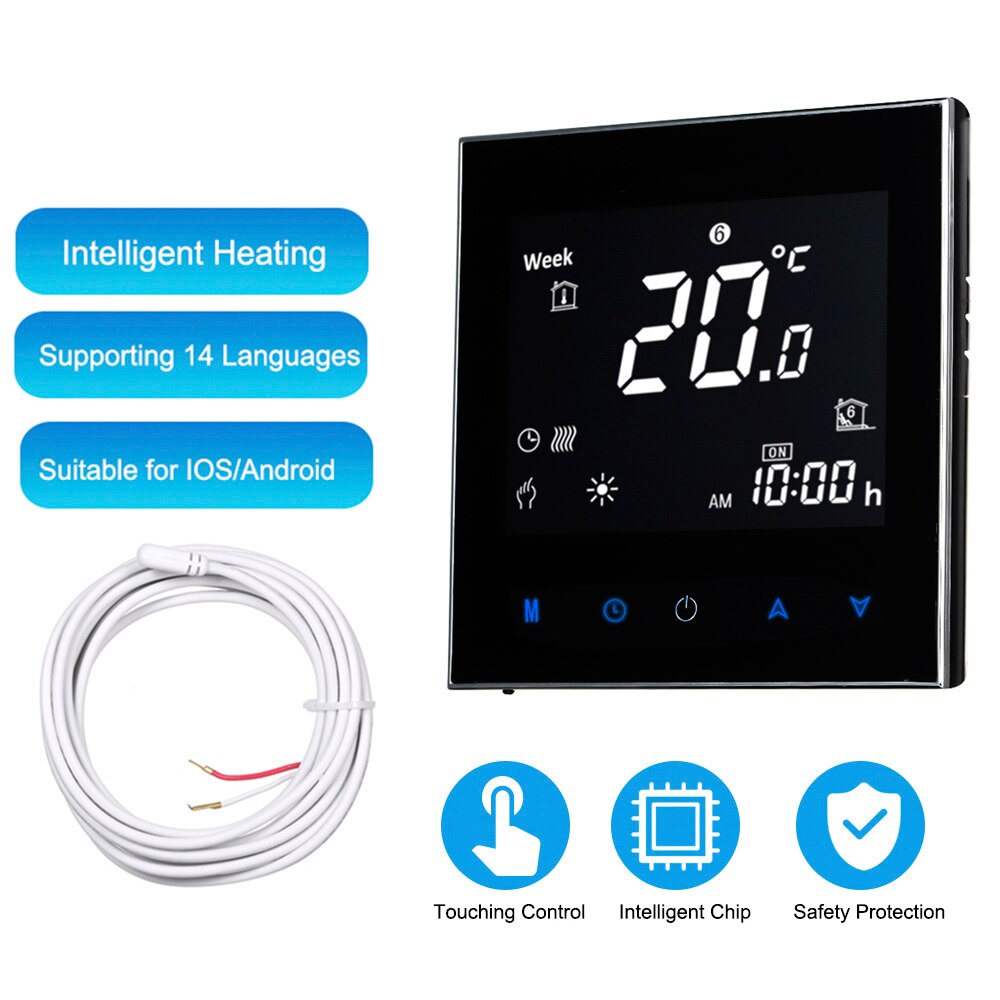 WiFi &amp;Touch screen control Thermostat for Gas Boiler Heating or Water Floor Heating Temperature Controller AC 95-240V BHT2000GB: GB black no wifi