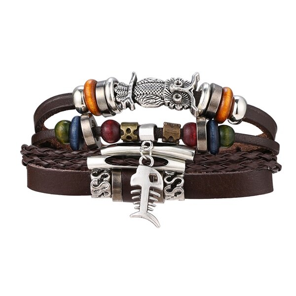 IFMIA Boho Adjustable Rope Bead Multilayer Leather Bracelet Set for Women Male Charms Feather Leaf Bracelet Bangles Jewelry: IF11000085