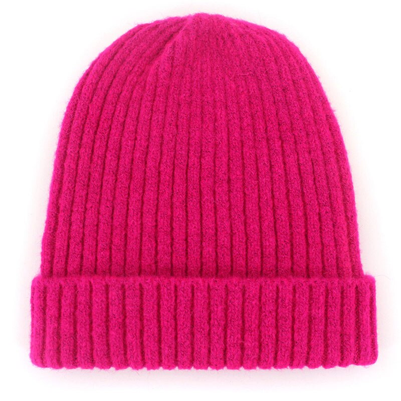 Unisex ullblandning randiga stickade mössor för kvinnor män vinter varm skidkeps grå marinblå khaki svart fuchsiablå mörkgul röd: Fuchsia