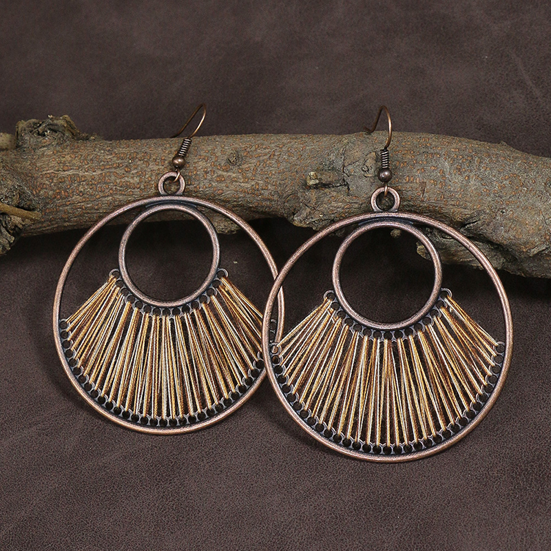 Pendientes étnicos Vintage bohemios con forma de gota para mujer, aretes largos bohemios con cuentas y borlas de madera, aretes redondos geométricos de hojas y flores, joyería: Oro oscuro