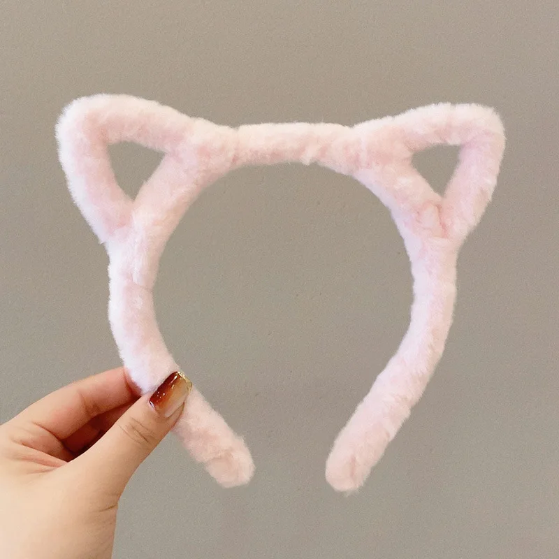 Cat Ears Womens Headband Woolen Velvet Hair Band Headwear Girl Wash Up Plush Hair Hoop Hair Accessories Autumn And Winter: Pink